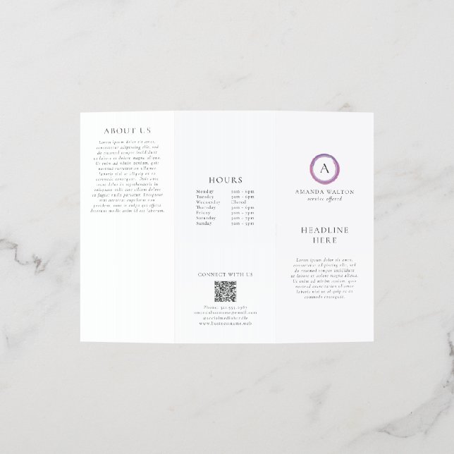 Pink and Purple Monogram QR Code Modern Business Brochure (Outside)