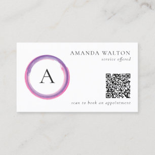 Pink and Purple Monogram QR Code Modern Business Card