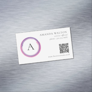 Pink and Purple Monogram QR Code Modern Business Card Magnet