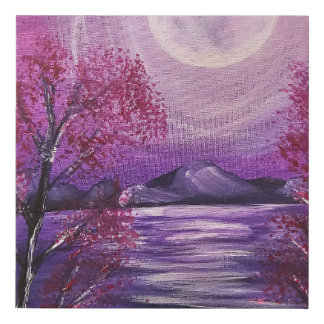 Pink and Purple Moonlit Lake Faux Canvas Print