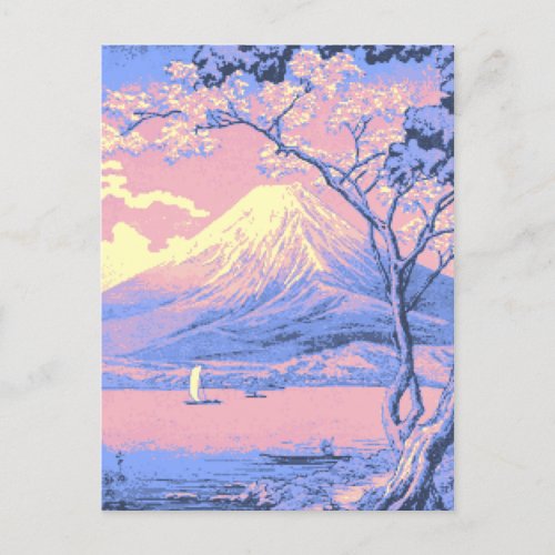 Pink and Purple Mt Fuji from Lake Yamanaka Poster Postcard