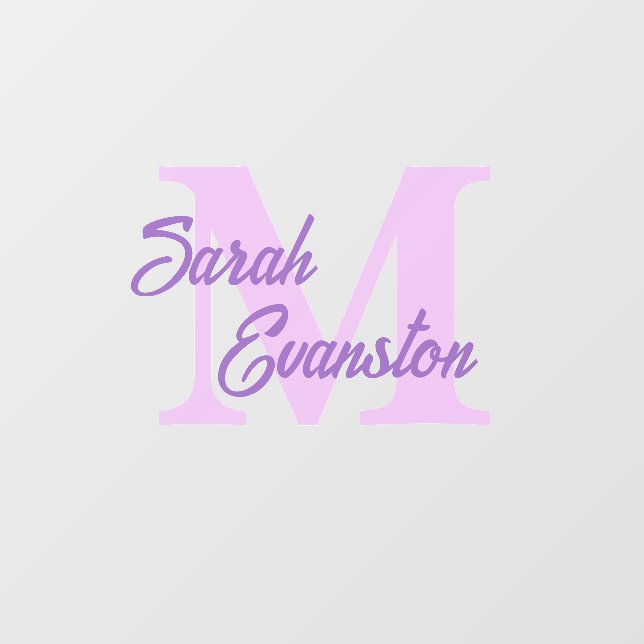 Pink and Purple Name and Initial Monogram Wall Decal (Front)