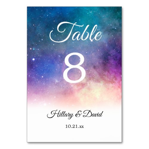 Pink and Purple Nebula Wedding Party Table Number