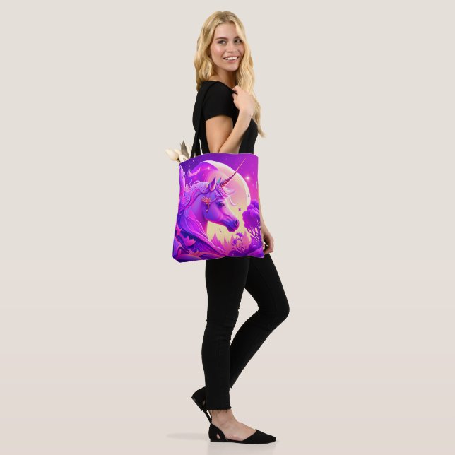 Pink and Purple Night Unicorn Art Tote Bag (On Model)