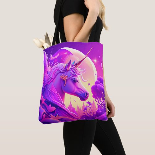 Pink and Purple Night Unicorn Art Tote Bag