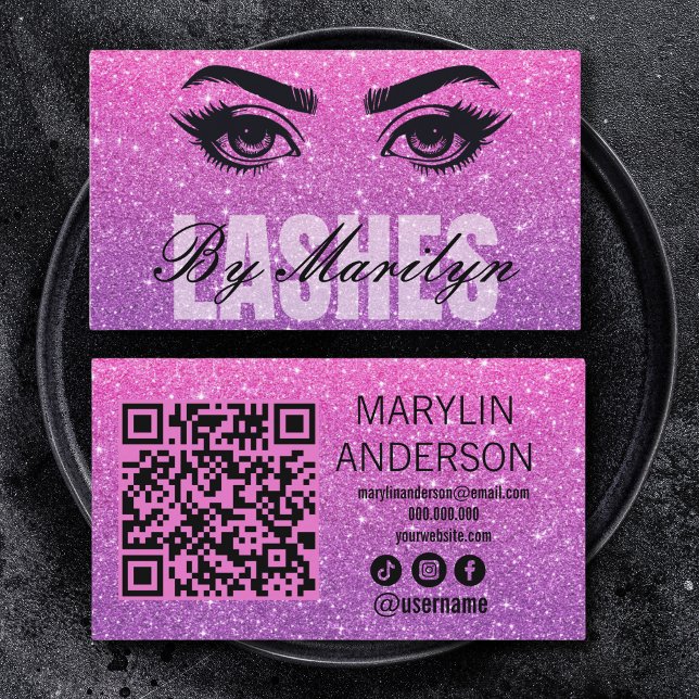 Pink and Purple Ombre Glitter Lash Technician Business Card (Creator Uploaded)