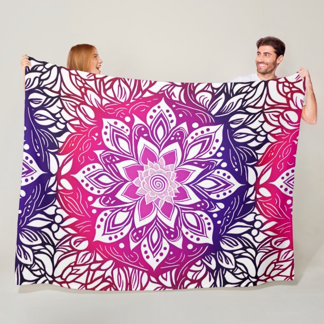 Pink and Purple Ombre Mandala Fleece Blanket (In Situ)