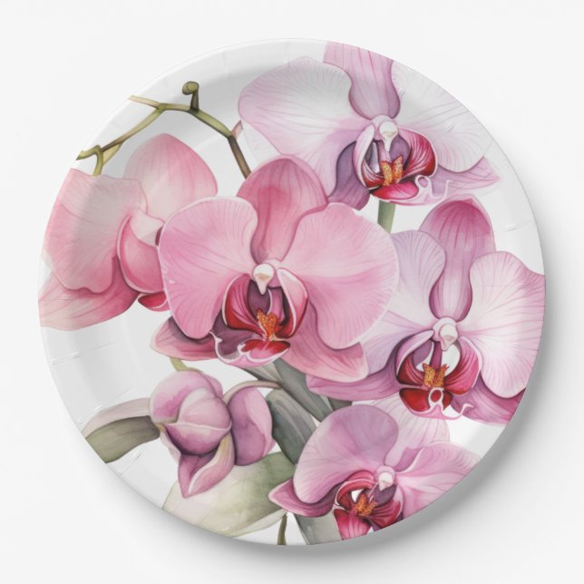 Pink and Purple Orchids Wedding Paper Plates (Front)