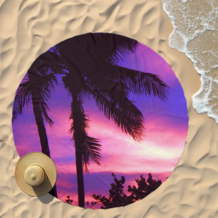Pink and Purple Palm Sunset Beach Towel