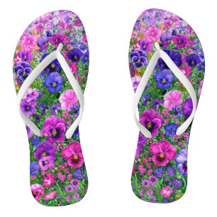 Pink and Purple Pansy Flip Flops