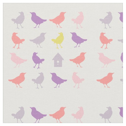 Pink and Purple Pastel Birds with Birdhouse Fabric