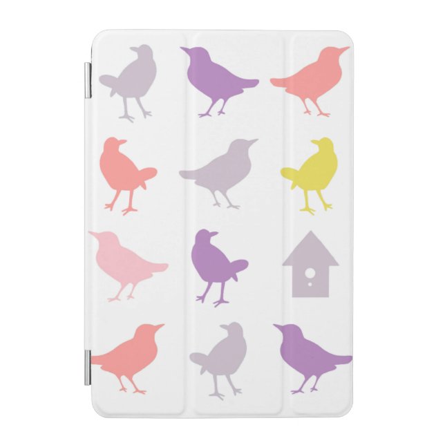 Pink and Purple Pastel Birds with Birdhouse iPad Mini Cover (Front)