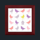 Pink and Purple Pastel Birds with Birdhouse Keepsake Box<br><div class="desc">A wonderful work to put in a child's nursery,  this Chariklia Zarris piece features a group of pastel colored birds in various shades of pink,  purple and yellow. The soft,  muted color palette is very calming. Buy your copy today!</div>