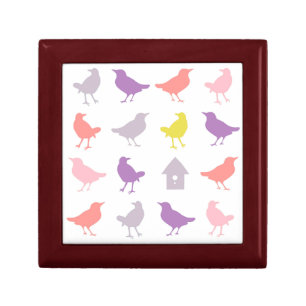 Pink and Purple Pastel Birds with Birdhouse Keepsake Box