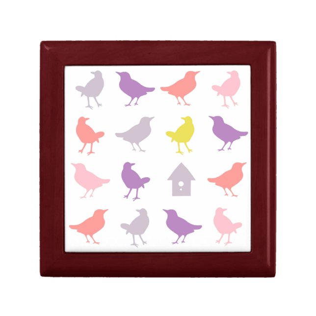 Pink and Purple Pastel Birds with Birdhouse Keepsake Box (Front)