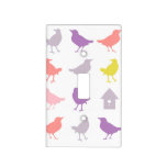 Pink and Purple Pastel Birds with Birdhouse Light Switch Cover