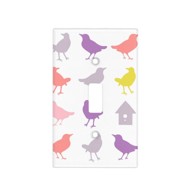 Pink and Purple Pastel Birds with Birdhouse Light Switch Cover (Front)