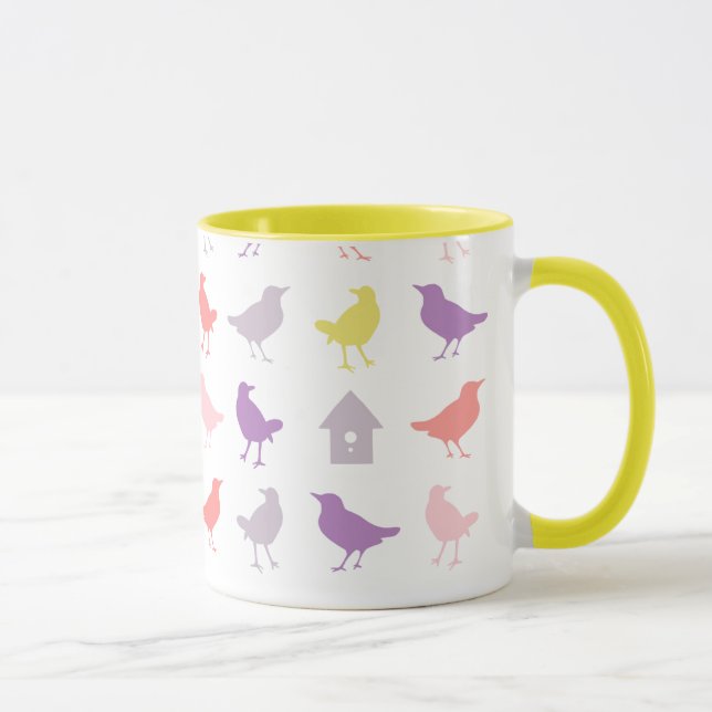 Pink and Purple Pastel Birds with Birdhouse Mug (Right)