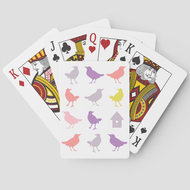 Pink and Purple Pastel Birds with Birdhouse Poker Cards (Back)