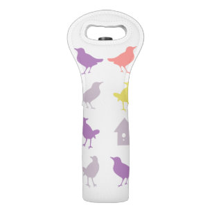 Pink and Purple Pastel Birds with Birdhouse Wine Bag