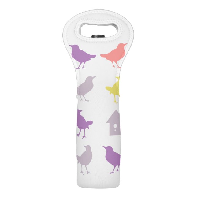 Pink and Purple Pastel Birds with Birdhouse Wine Bag (Back)