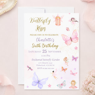 Pink and purple Pastel Butterfly Fairy birthday  Invitation