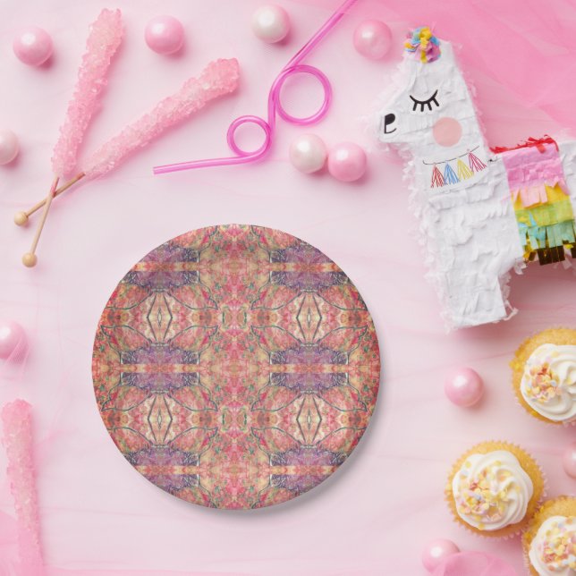 Pink and purple pattern paper plates (Party)