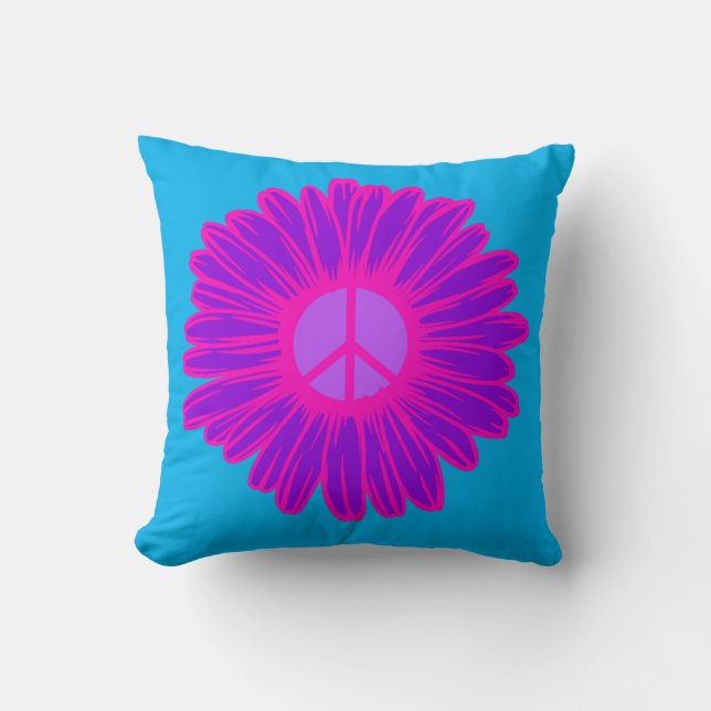 Pink And Purple Peace Daisy  Throw Pillow (Front)