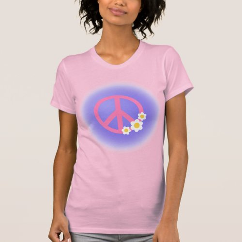 Pink and purple peace sign with flowers t shirt