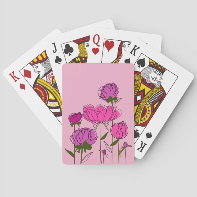 Pink and Purple Peonies on Light Pink Background Poker Cards (Back)