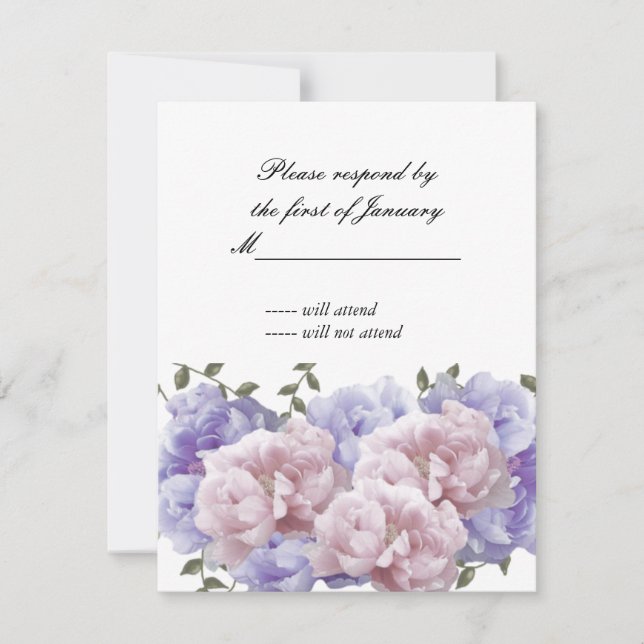Pink and Purple Peonies Reply Card (Front)