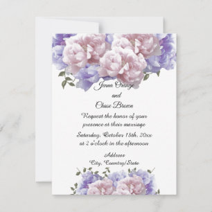 Pink and Purple Peonies Wedding Invitation