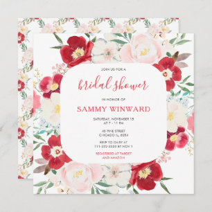 Pink and Purple Peony Flowers Bridal Shower Invitation