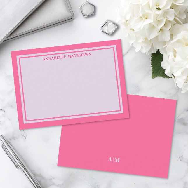 Pink And Purple Personalized Monogram Note Card (Pink And Purple Personalized Monogram Note Card )