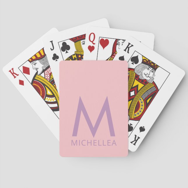 Pink and Purple Personalized Name + Monogram Poker Cards (Back)