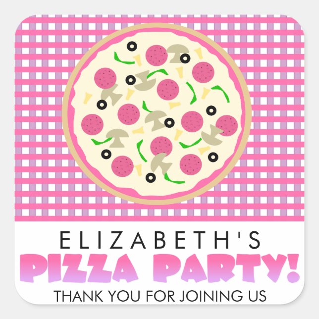 Pink and Purple Pizza Party Favor Stickers (Front)