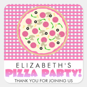 Pink and Purple Pizza Party Favor Stickers