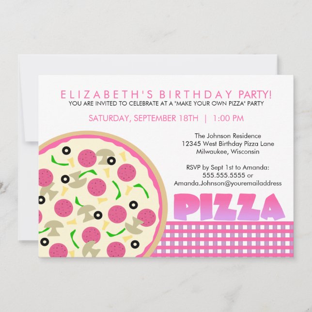 Pink and Purple Pizza Party Invitation (Front)