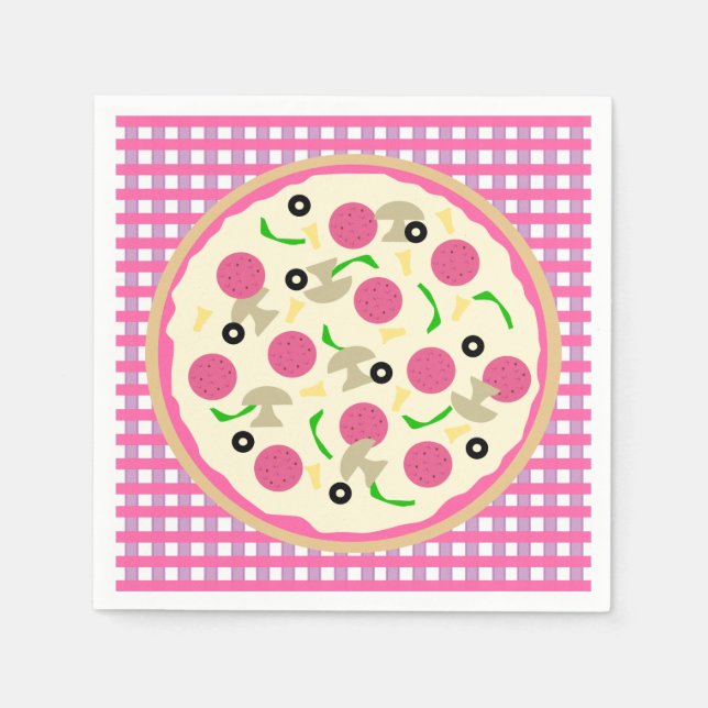 Pink and Purple Pizza Party Napkins (Front)