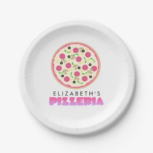 Pink and Purple Pizza Party Paper Plates