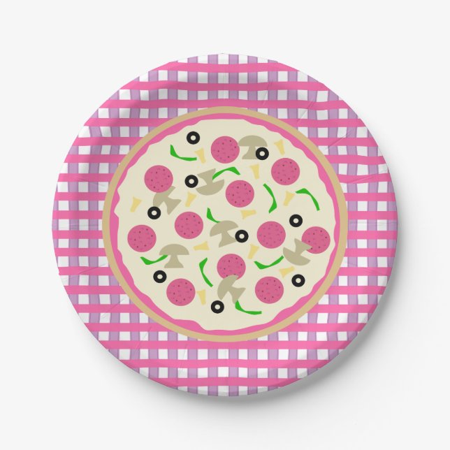 Pink and Purple Pizza Party Paper Plates (Front)