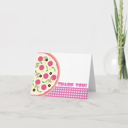 Pink and Purple Pizza Party Thank You Note Card
