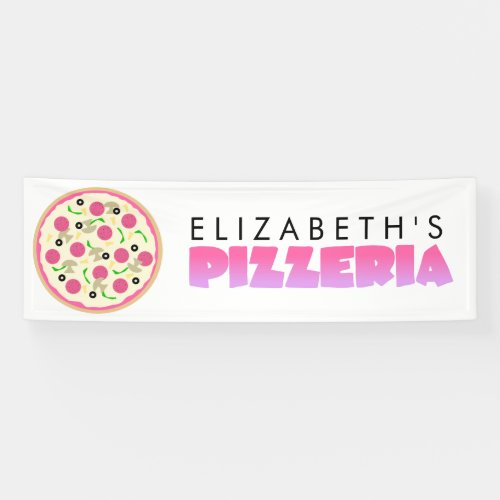 Pink and Purple Pizzeria Birthday Party Banner