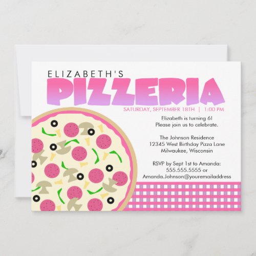 Pink and Purple Pizzeria Party Invitation