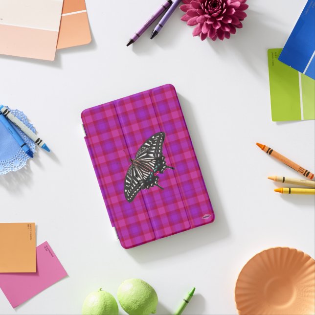 Pink and Purple Plaid Butterfly iPad Case HAMbyWG (In Situ)