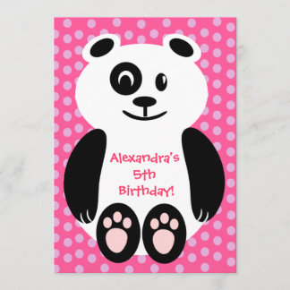 Pink and Purple Polka Dot Panda Birthday Party Invitation