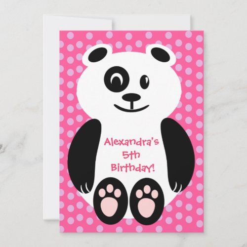Pink and Purple Polka Dot Panda Birthday Party Personalized Announcements
