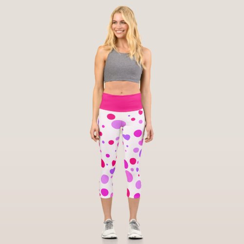 Pink And Purple Polka Dots Capri Leggings