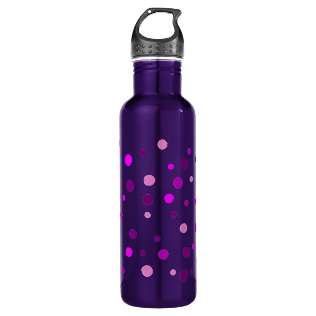 Pink and Purple Polka Dots Stainless Steel Water Bottle (Front)