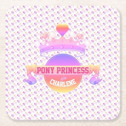 Pink and Purple Pony Princess Square Paper Coaster